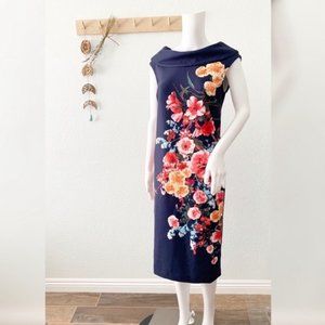 ECI Boat Neck Floral Sheath Dress
